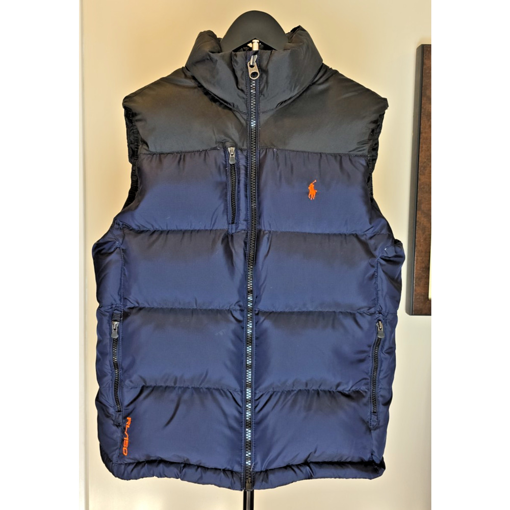 Polo Ralph Lauren RL150 Down Puffer Vest Mens M Black Navy Pony Logo Zip